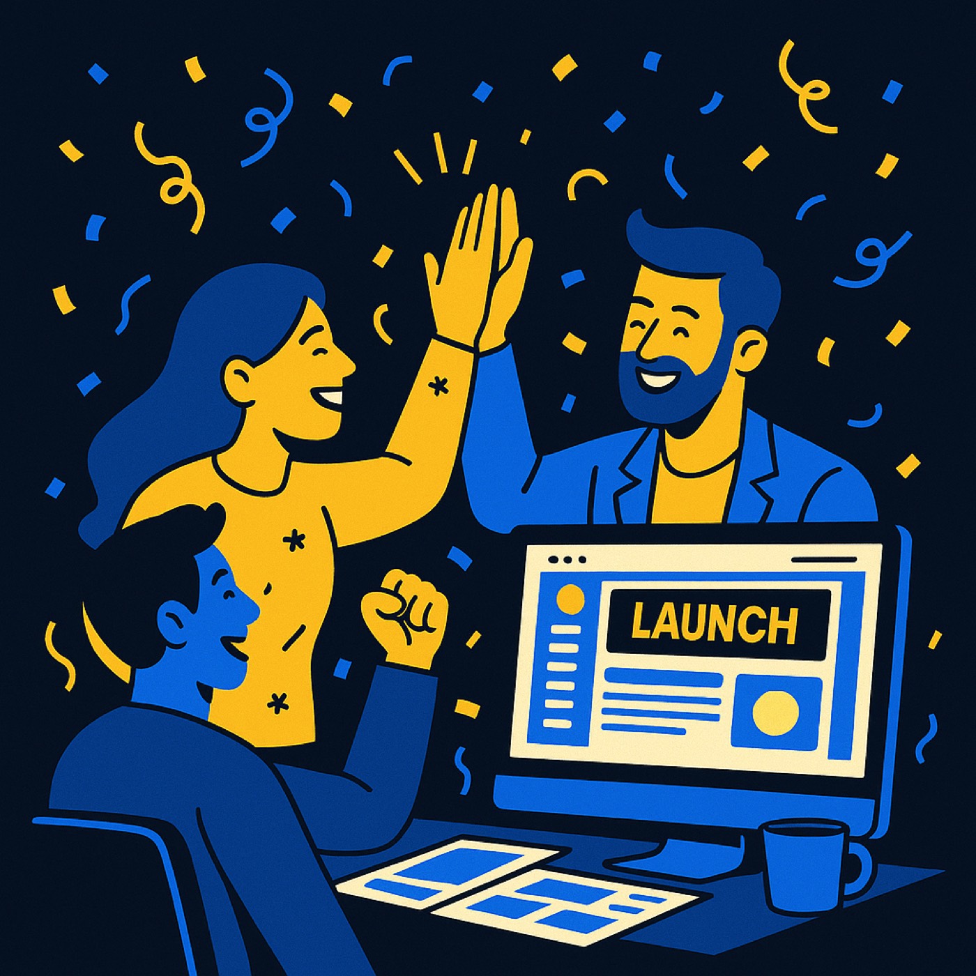 Step five: the team celebrating a successful launch