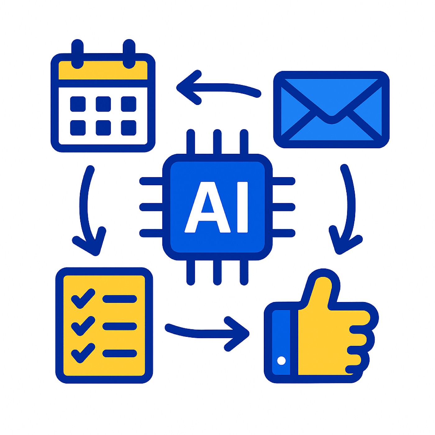 Illustration of forms, calendar and email connected by automation